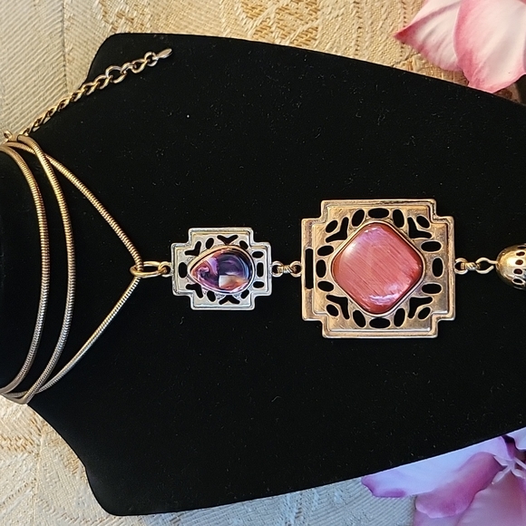 Costume Jewelry Necklace with Purple Stones and Purple Tassels 💜 - Picture 2 of 8